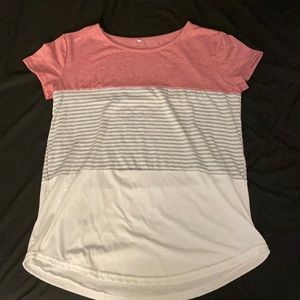 Pink, gray, and white soft longer T-shirt